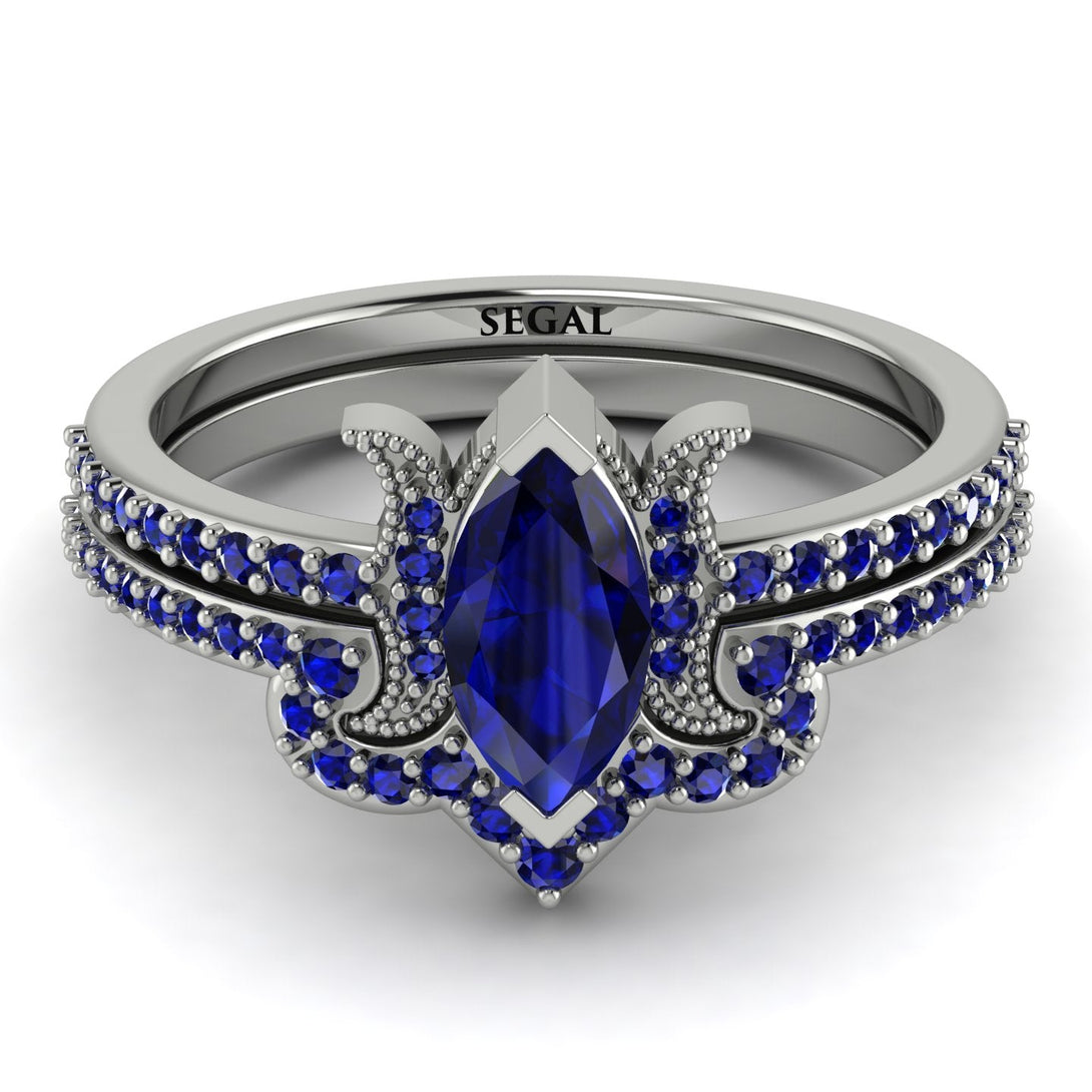 Marquise Cut Sapphire Pave Bridal Set - Kathleen No. 75