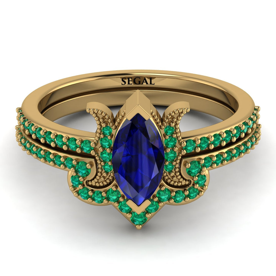 Marquise Cut Sapphire Pave Bridal Set - Kathleen No. 28