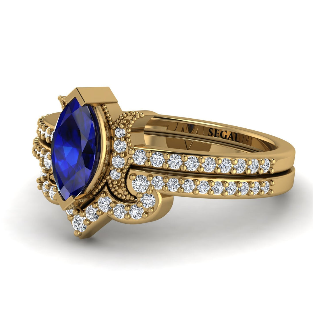 Marquise Cut Sapphire Pave Bridal Set - Kathleen No. 13