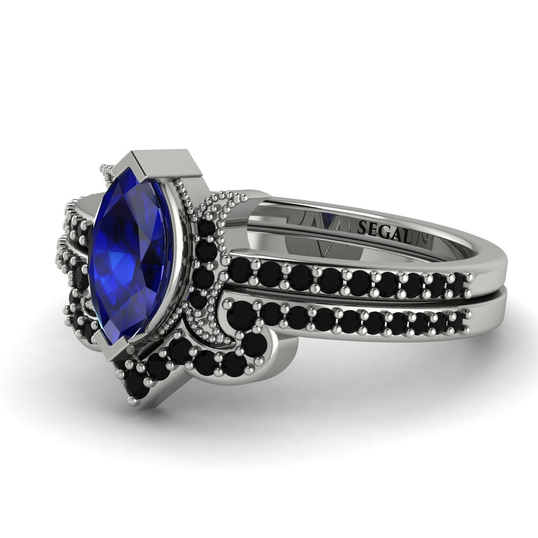 Marquise Cut Sapphire Pave Bridal Set - Kathleen No. 45