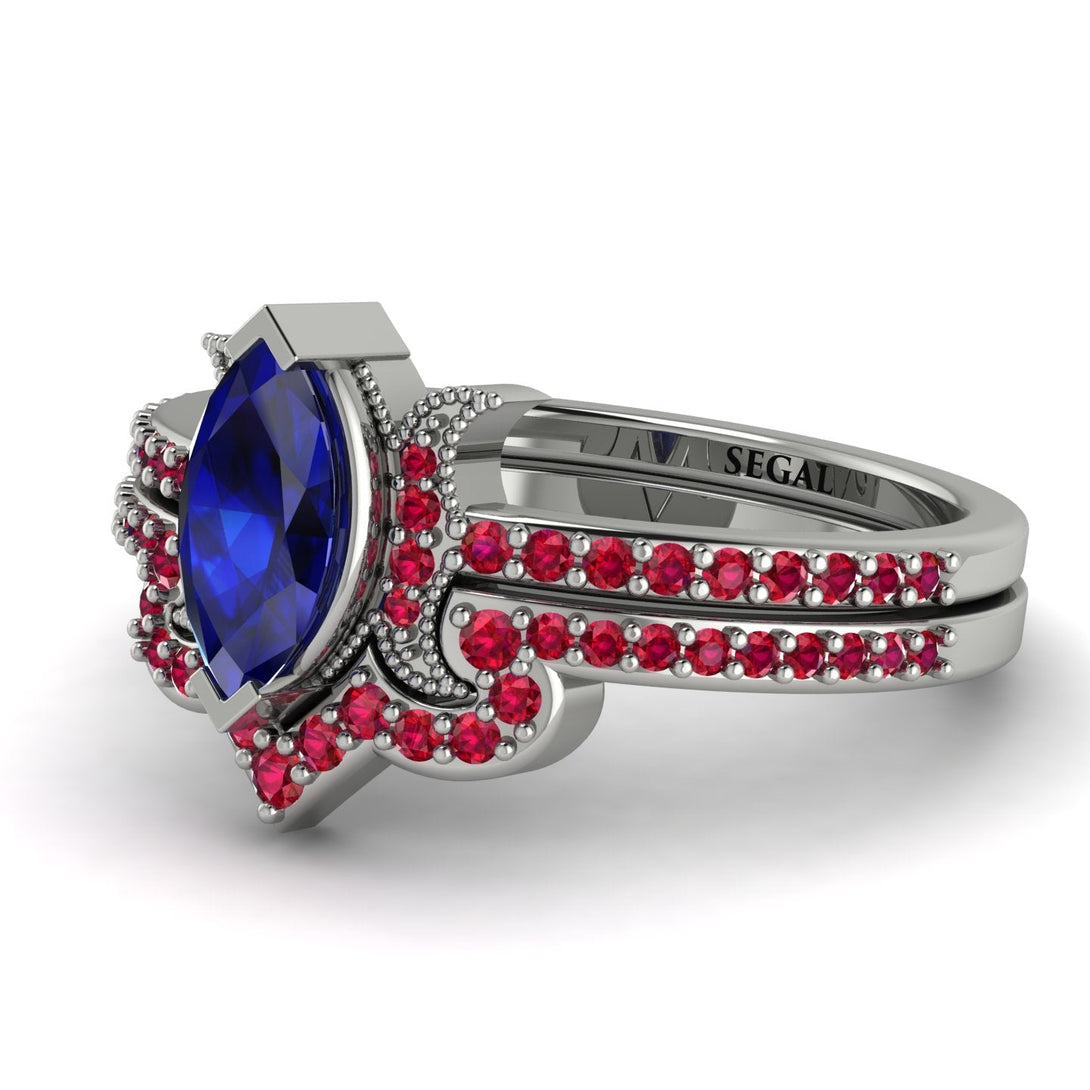 Marquise Cut Sapphire Pave Bridal Set - Kathleen No. 60