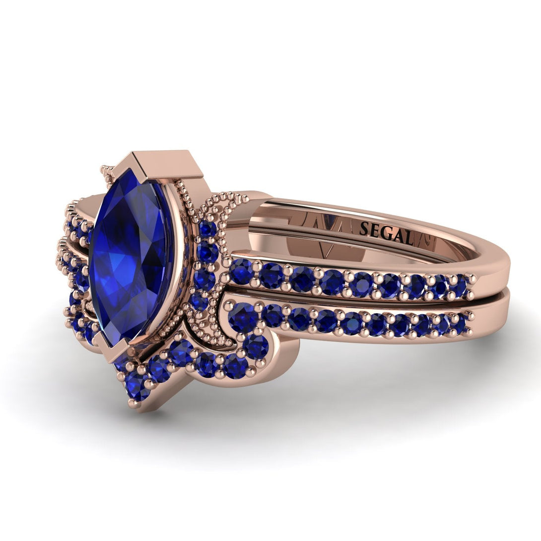 Marquise Cut Sapphire Pave Bridal Set - Kathleen No. 74
