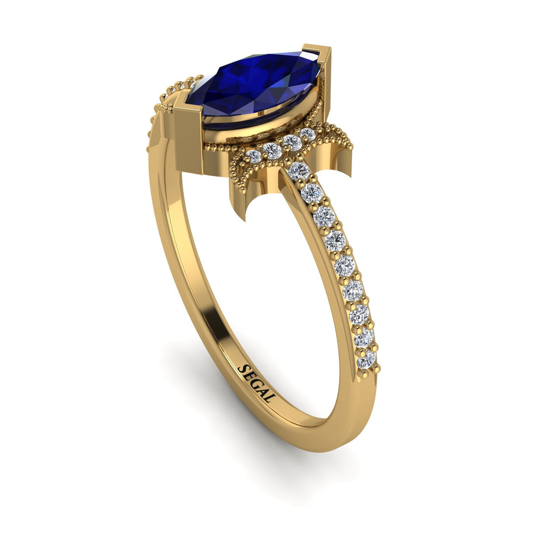 Marquise Cut Sapphire Pave Ring - Kathleen No. 13
