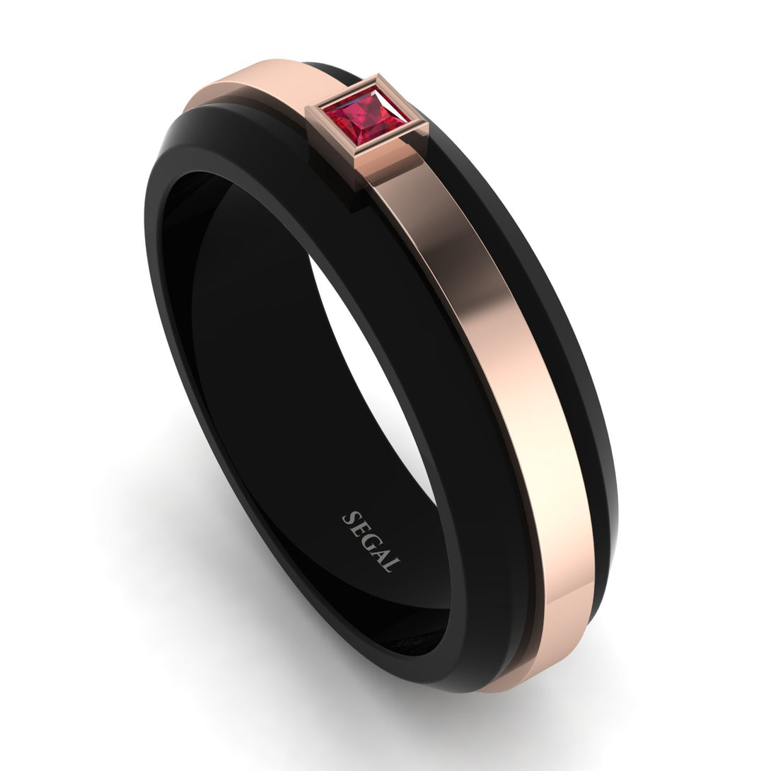 Men's Ruby Black Wedding Band - Edward No. 11