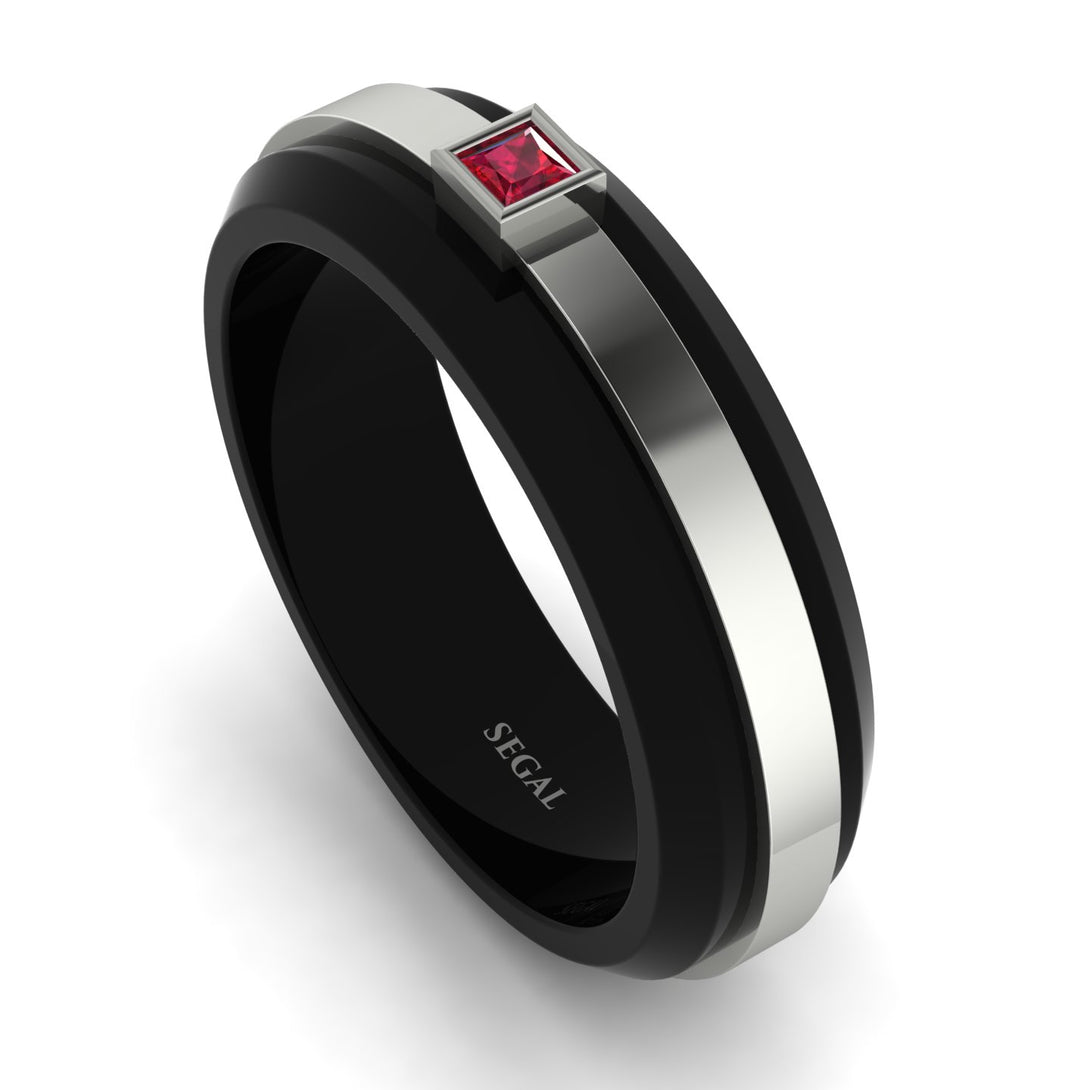 Men's Ruby Black Wedding Band - Edward No. 12