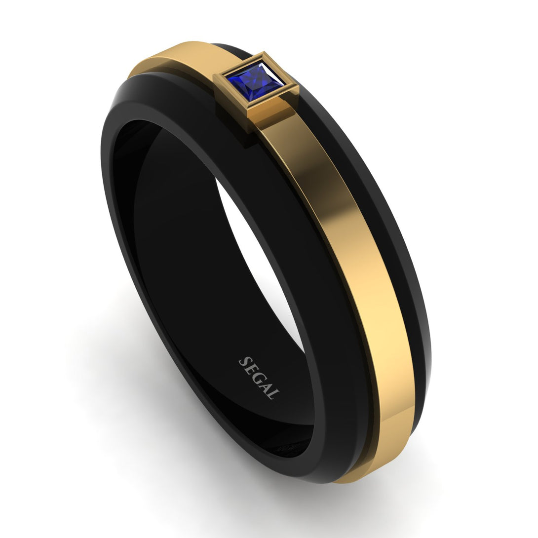 Men's Sapphire Black Wedding Band - Edward No. 13