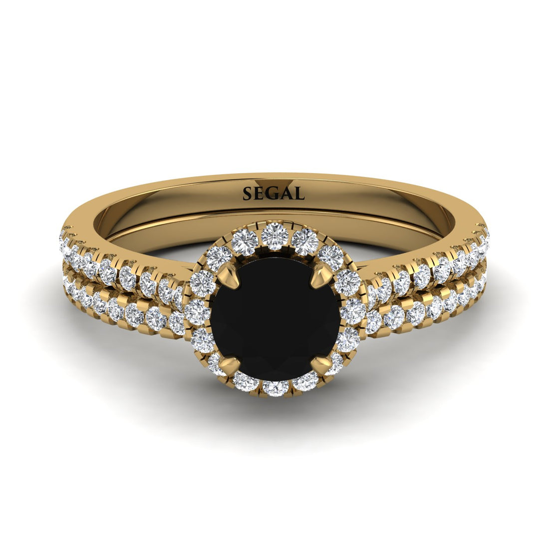 Milgrain Halo Black Diamond Bridal Set - Betty No. 7