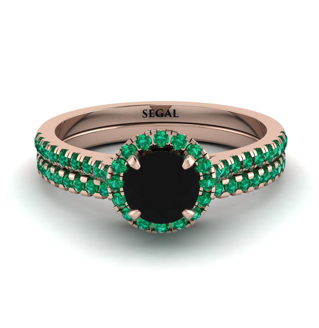 Milgrain Halo Black Diamond Bridal Set - Betty No. 23