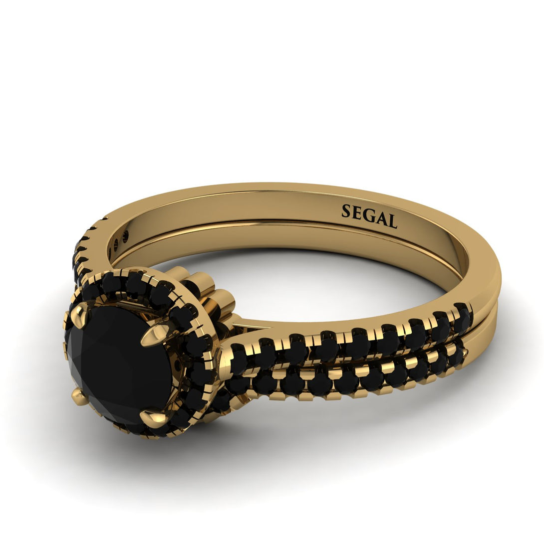Milgrain Halo Black Diamond Bridal Set - Betty No. 37