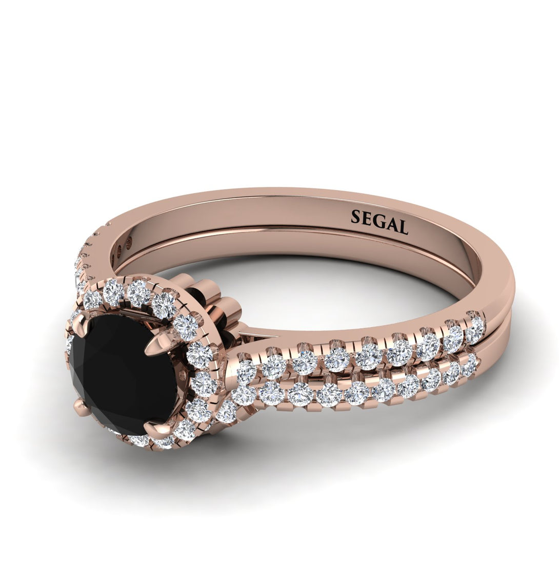 Milgrain Halo Black Diamond Bridal Set - Betty No. 8