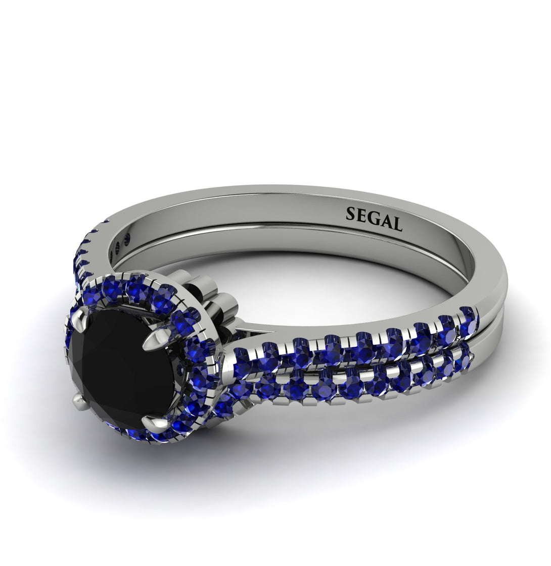 Milgrain Halo Black Diamond Bridal Set - Betty No. 69