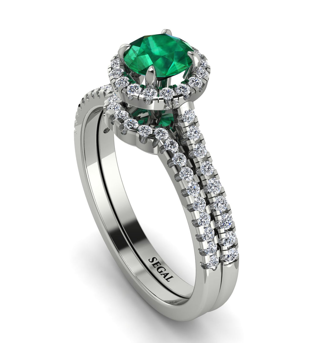 Milgrain Halo Emerald Bridal Set - Betty No. 6