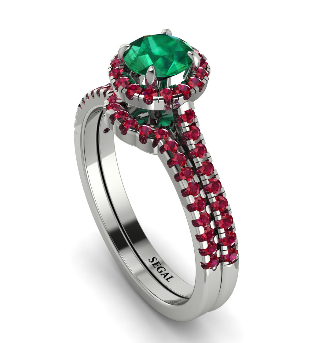 Milgrain Halo Emerald Bridal Set - Betty No. 51