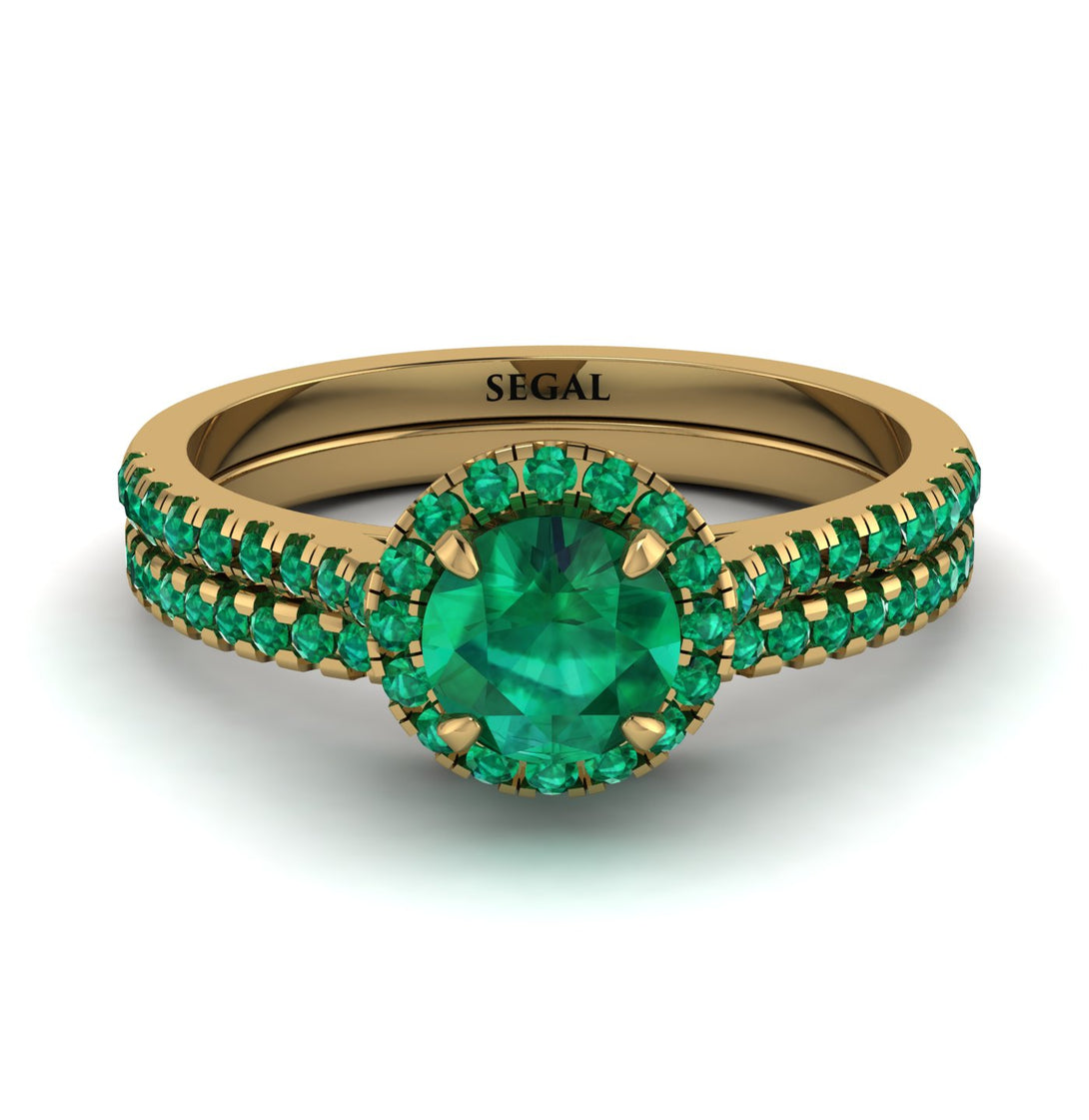 Milgrain Halo Emerald Bridal Set - Betty No. 19