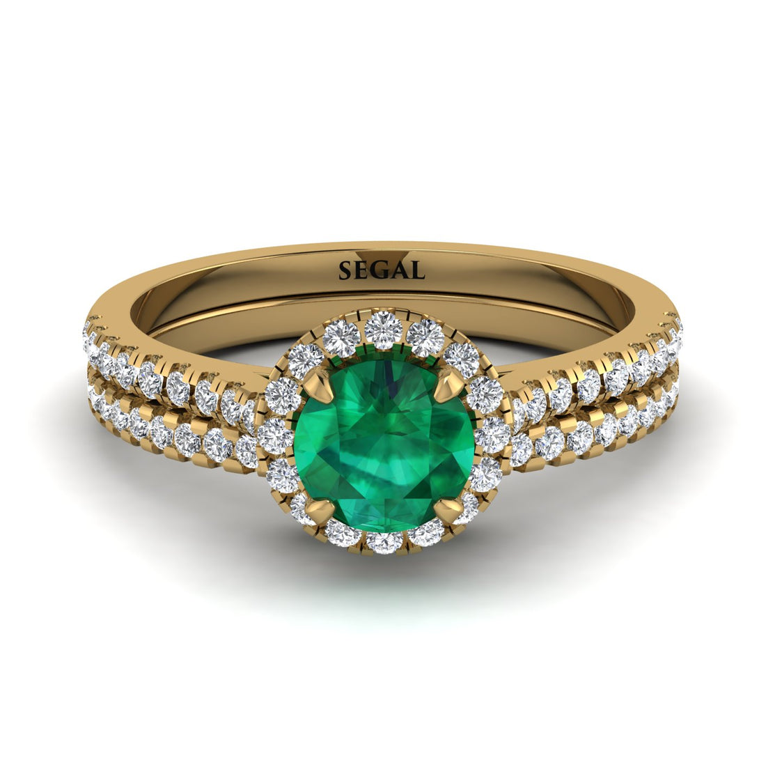 Milgrain Halo Emerald Bridal Set - Betty No. 4