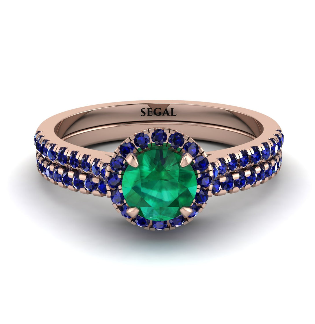 Milgrain Halo Emerald Bridal Set - Betty No. 65