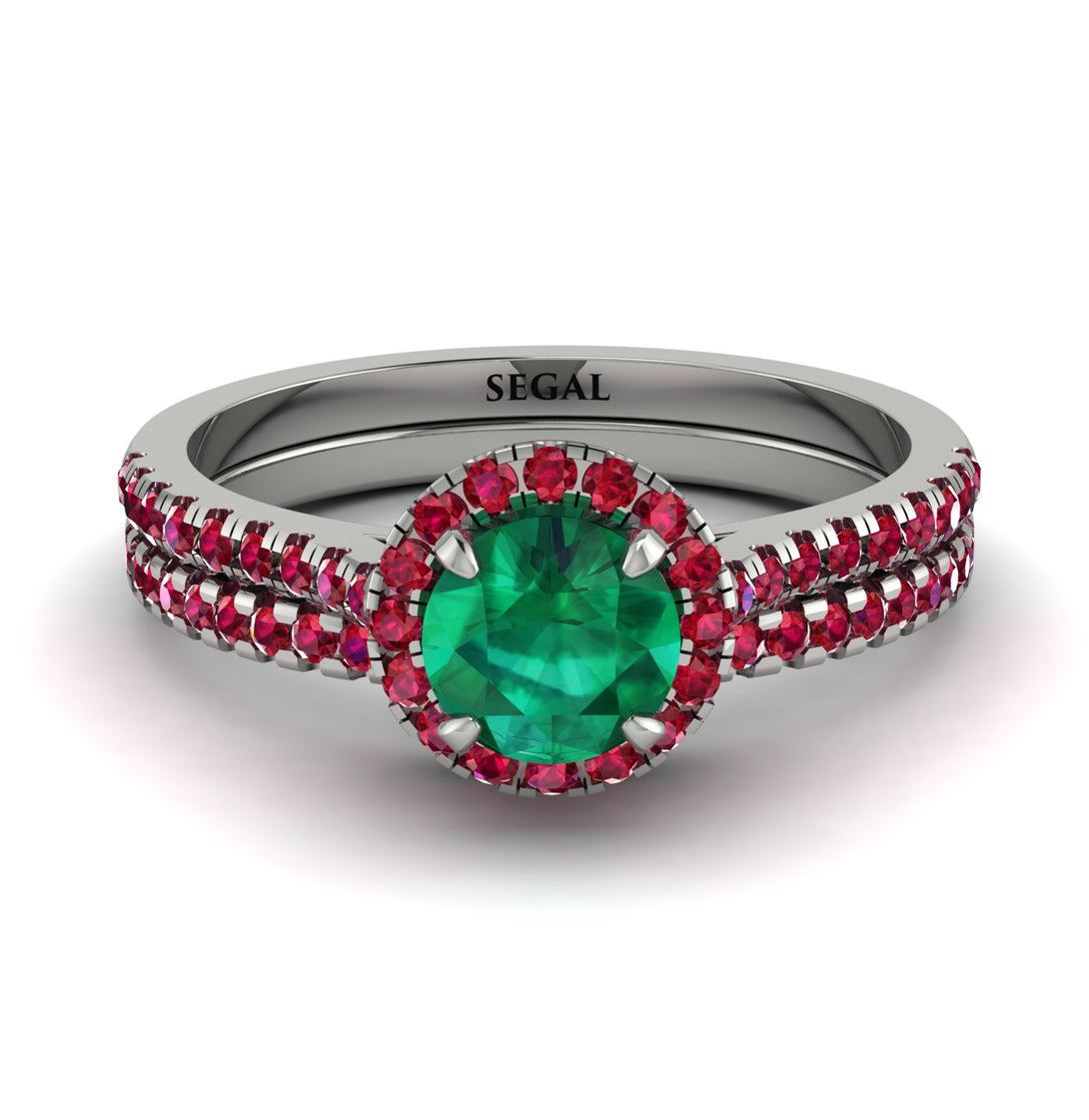 Milgrain Halo Emerald Bridal Set - Betty No. 51