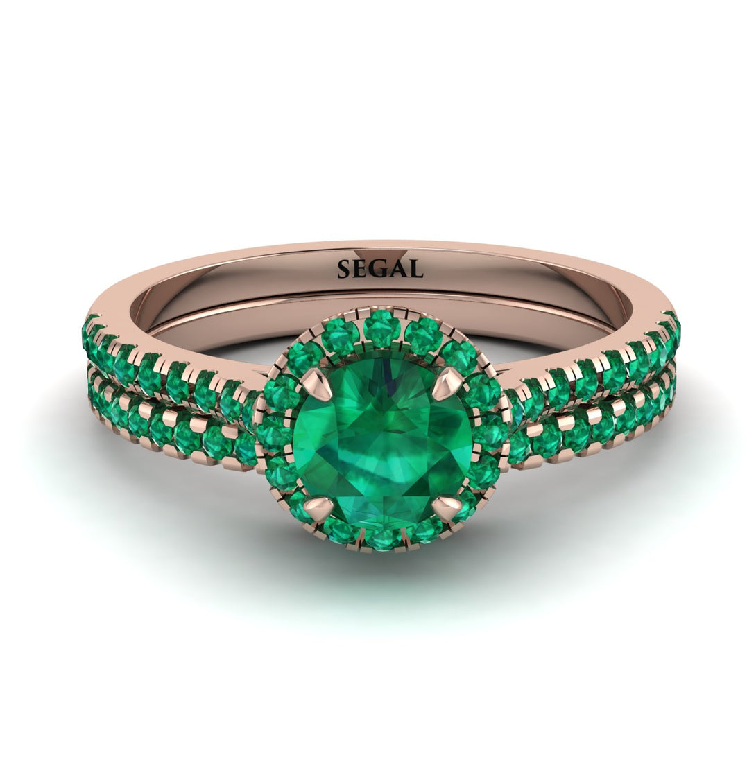 Milgrain Halo Emerald Bridal Set - Betty No. 20