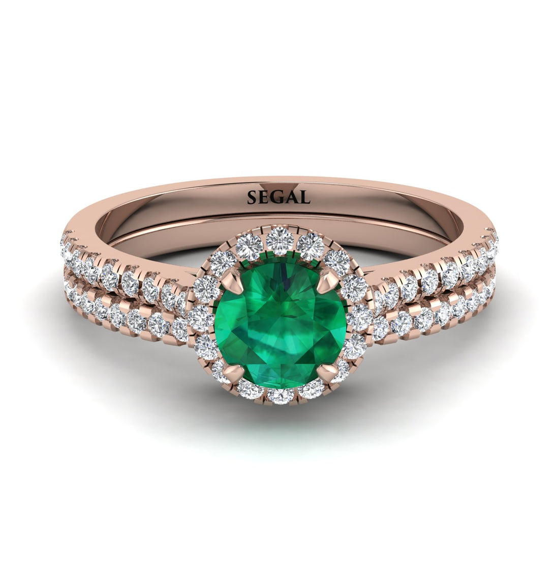 Milgrain Halo Emerald Bridal Set - Betty No. 5
