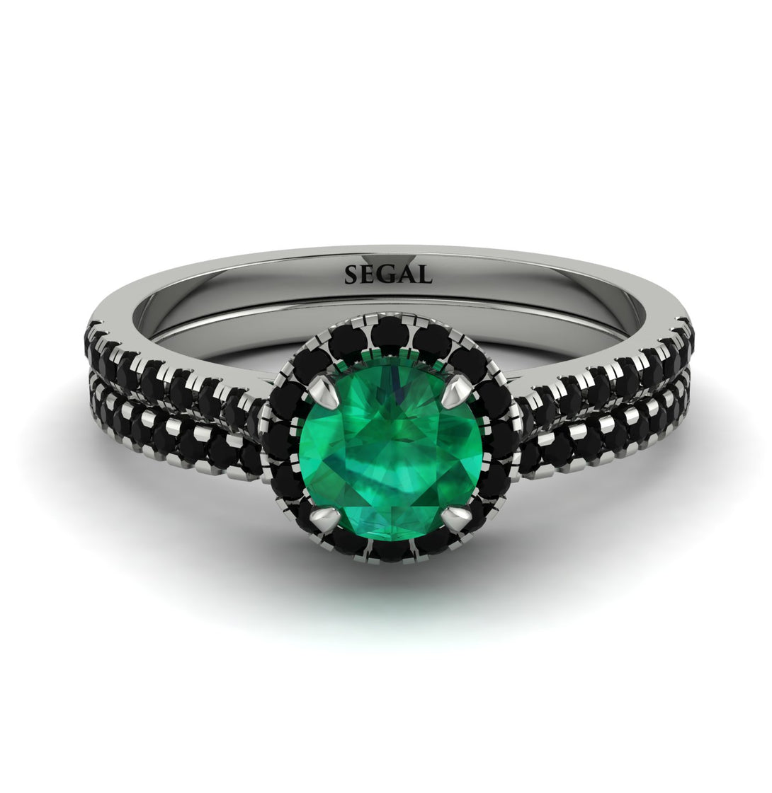 Milgrain Halo Emerald Bridal Set - Betty No. 36