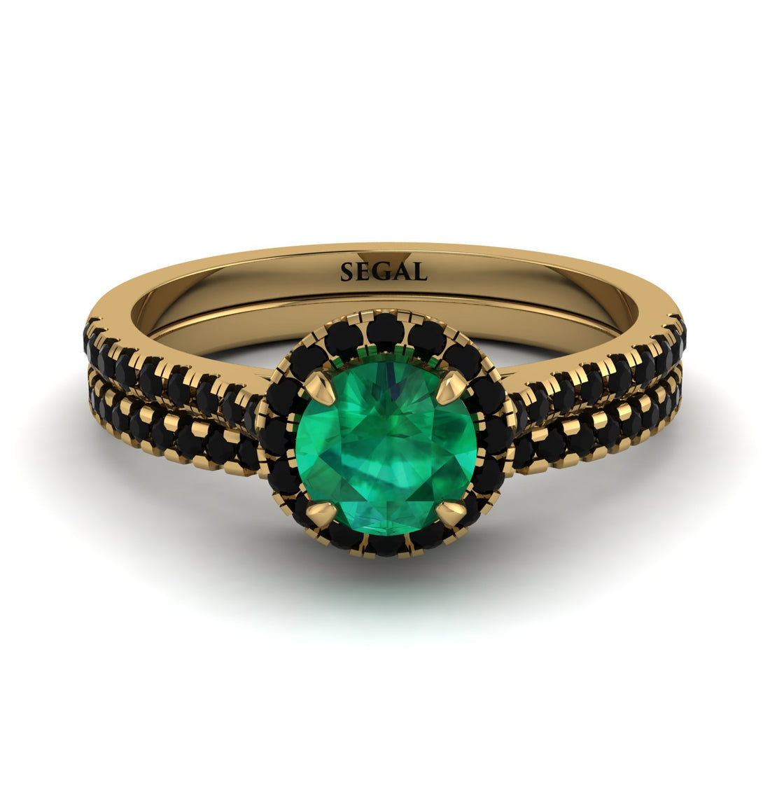 Milgrain Halo Emerald Bridal Set - Betty No. 34