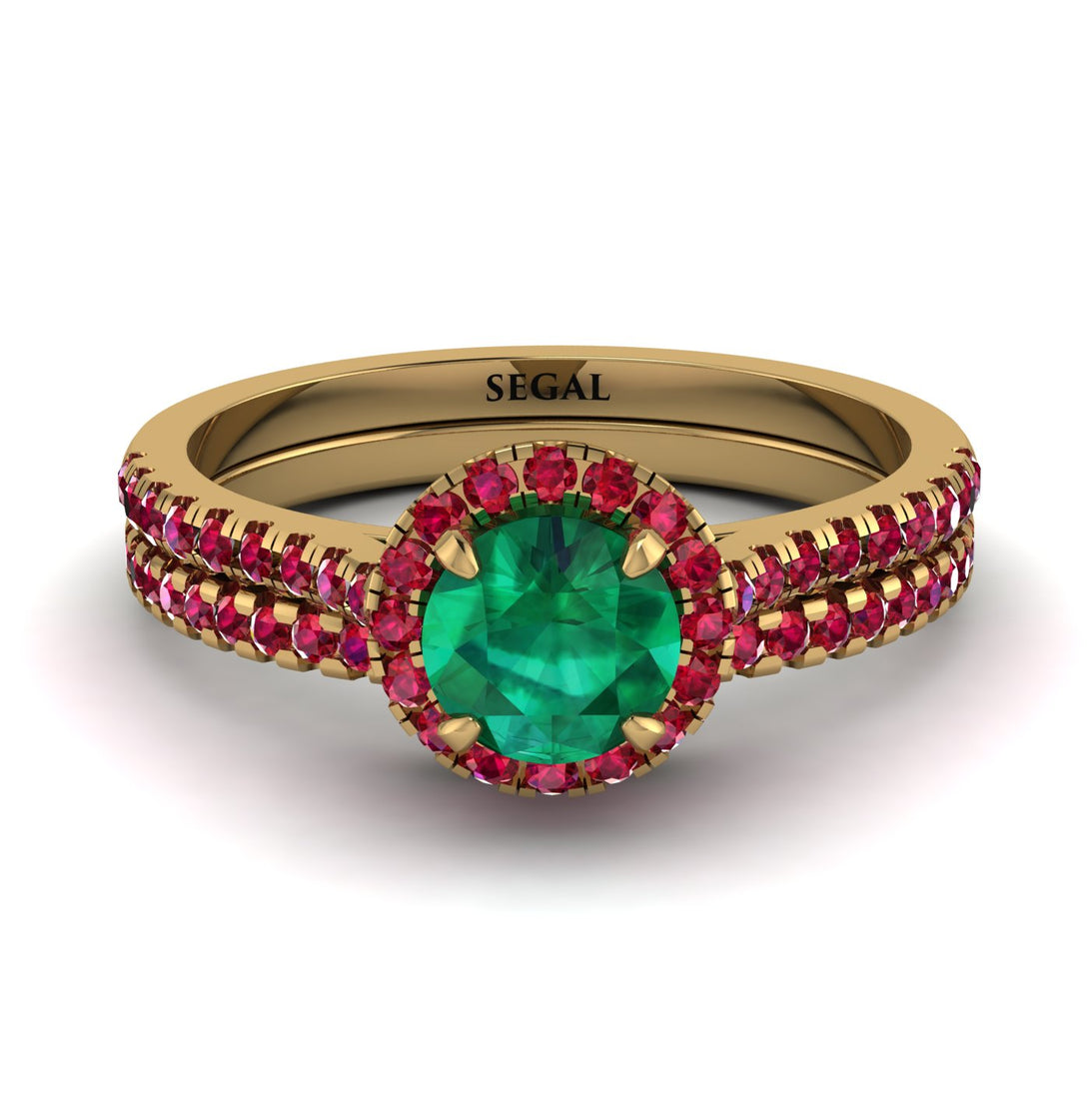 Milgrain Halo Emerald Bridal Set - Betty No. 49