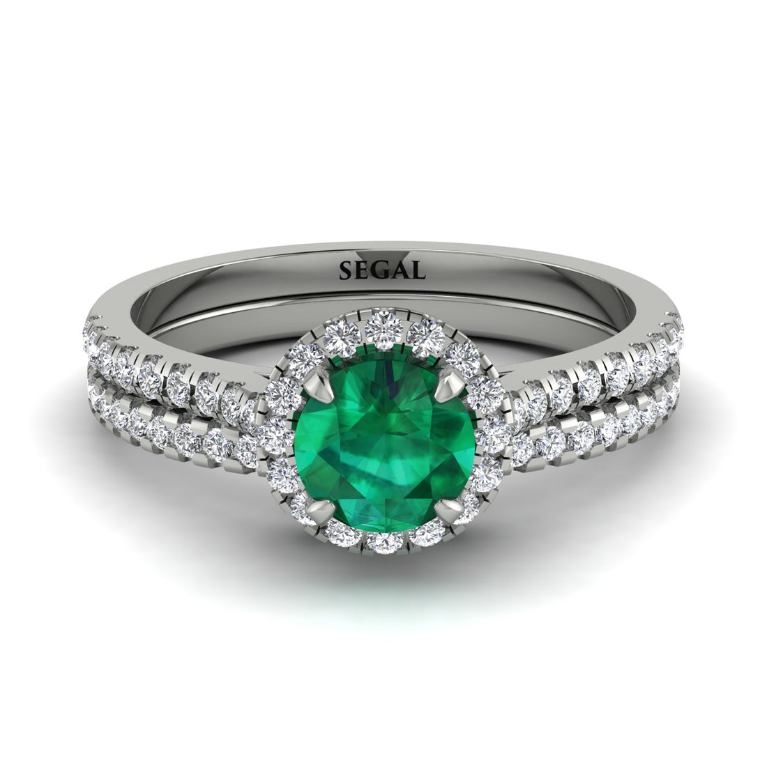 Milgrain Halo Emerald Bridal Set - Betty No. 6