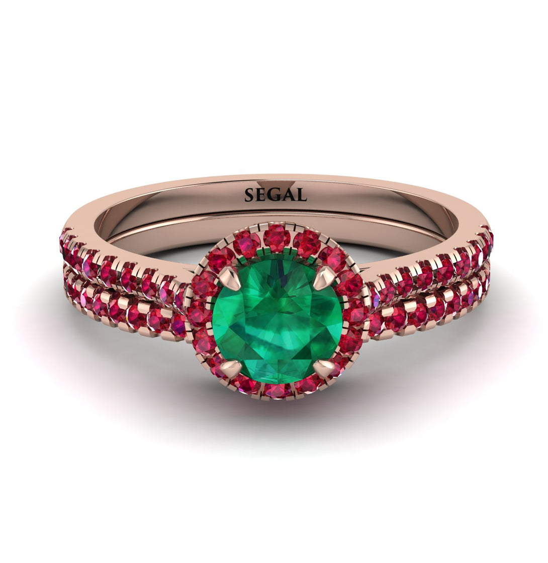 Milgrain Halo Emerald Bridal Set - Betty No. 50