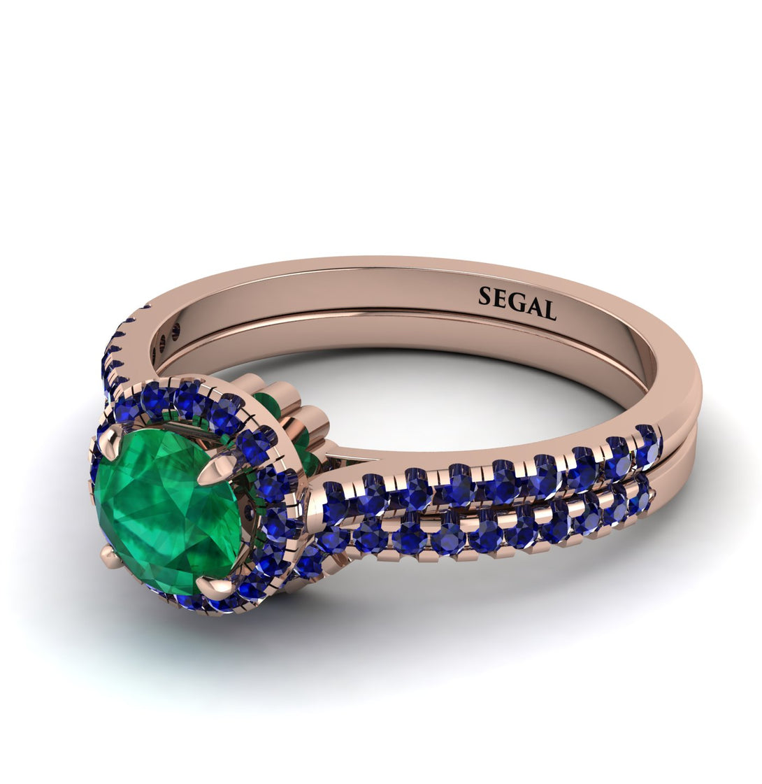 Milgrain Halo Emerald Bridal Set - Betty No. 65