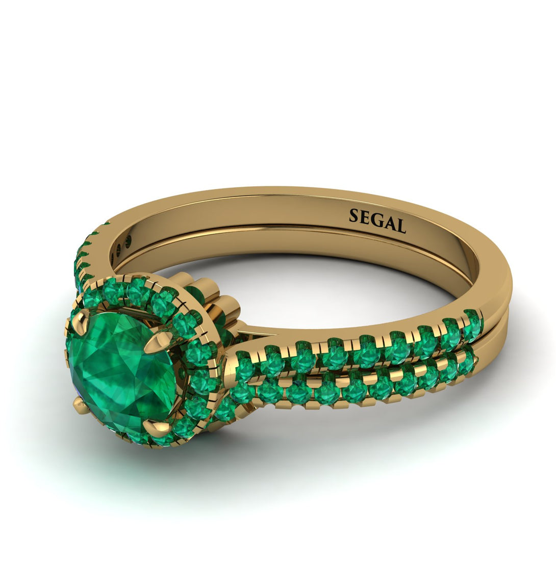 Milgrain Halo Emerald Bridal Set - Betty No. 19