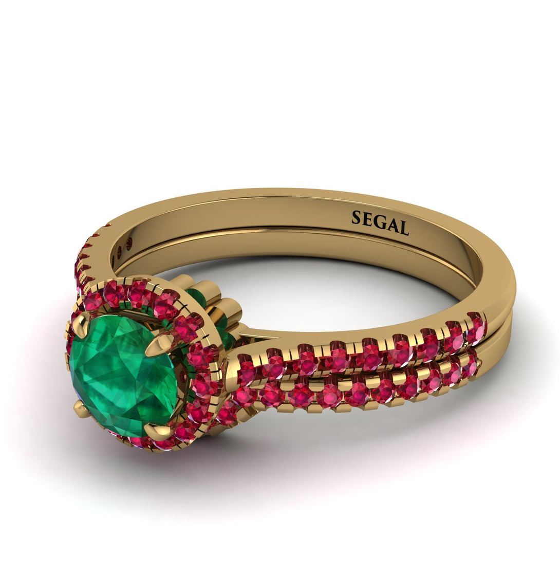 Milgrain Halo Emerald Bridal Set - Betty No. 49