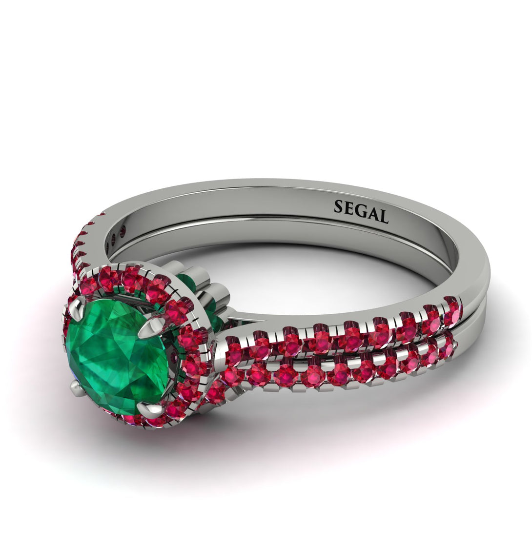 Milgrain Halo Emerald Bridal Set - Betty No. 51