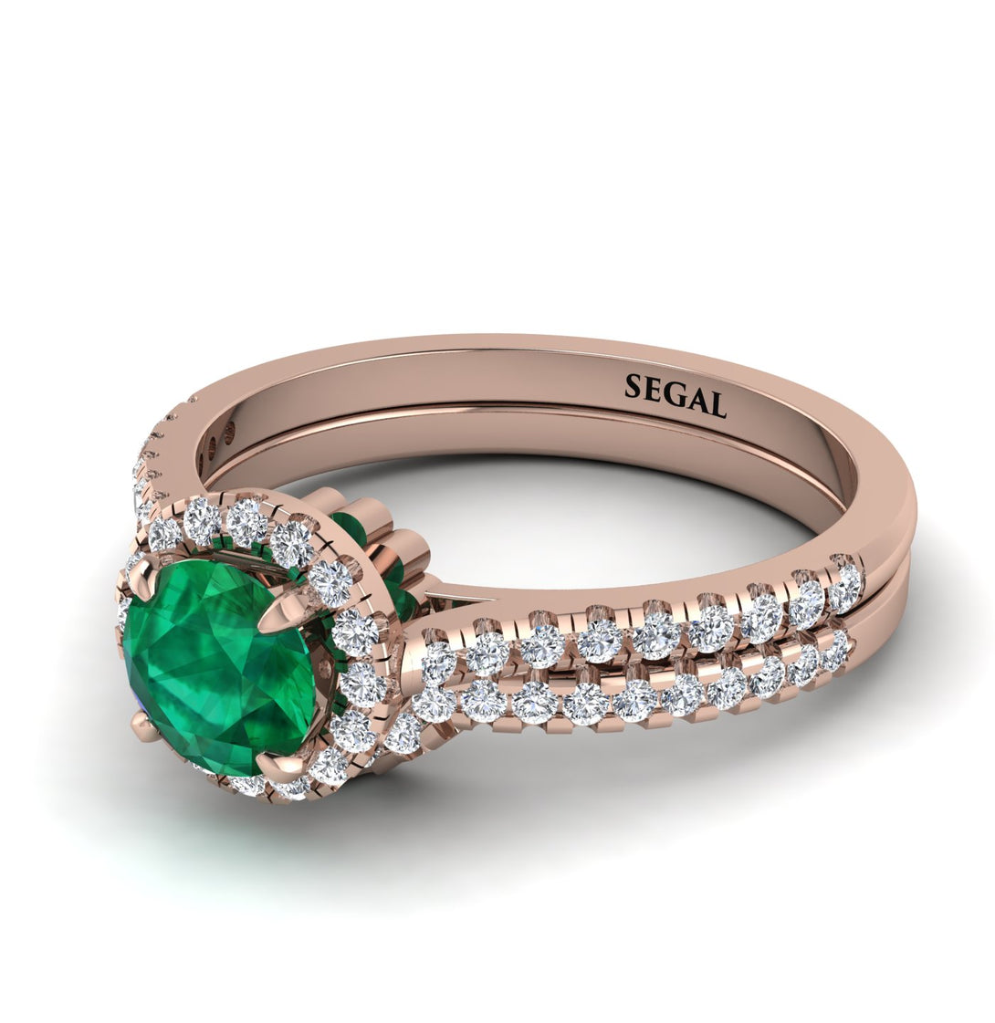 Milgrain Halo Emerald Bridal Set - Betty No. 5
