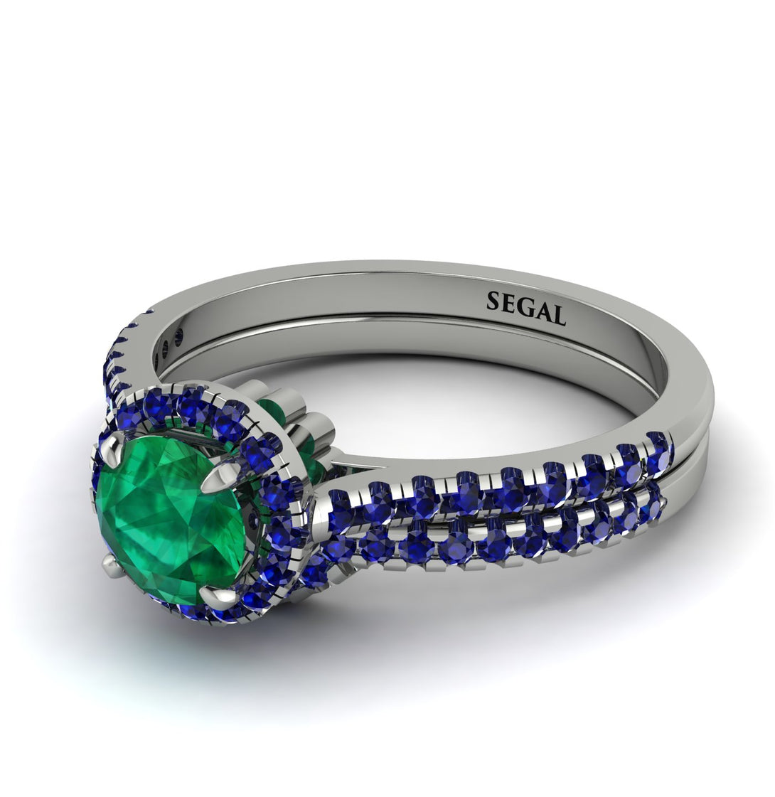 Milgrain Halo Emerald Bridal Set - Betty No. 66
