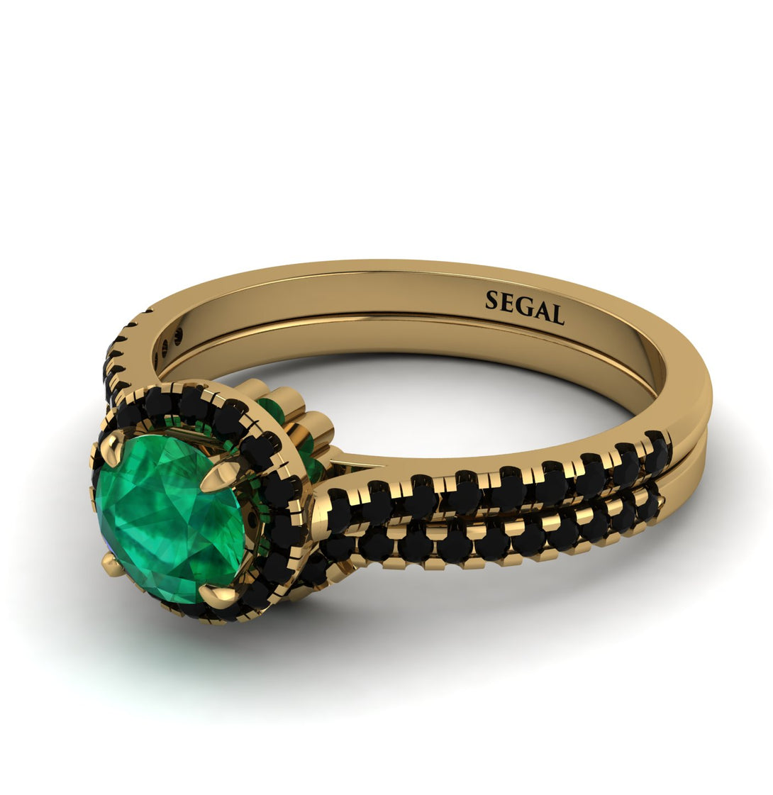 Milgrain Halo Emerald Bridal Set - Betty No. 34