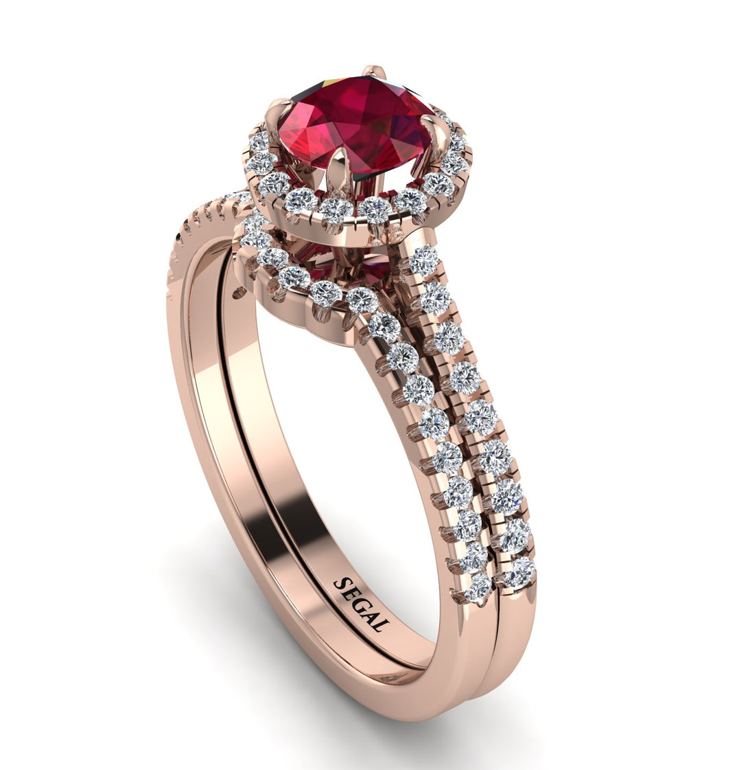 Milgrain Halo Ruby Bridal Set - Betty No. 11
