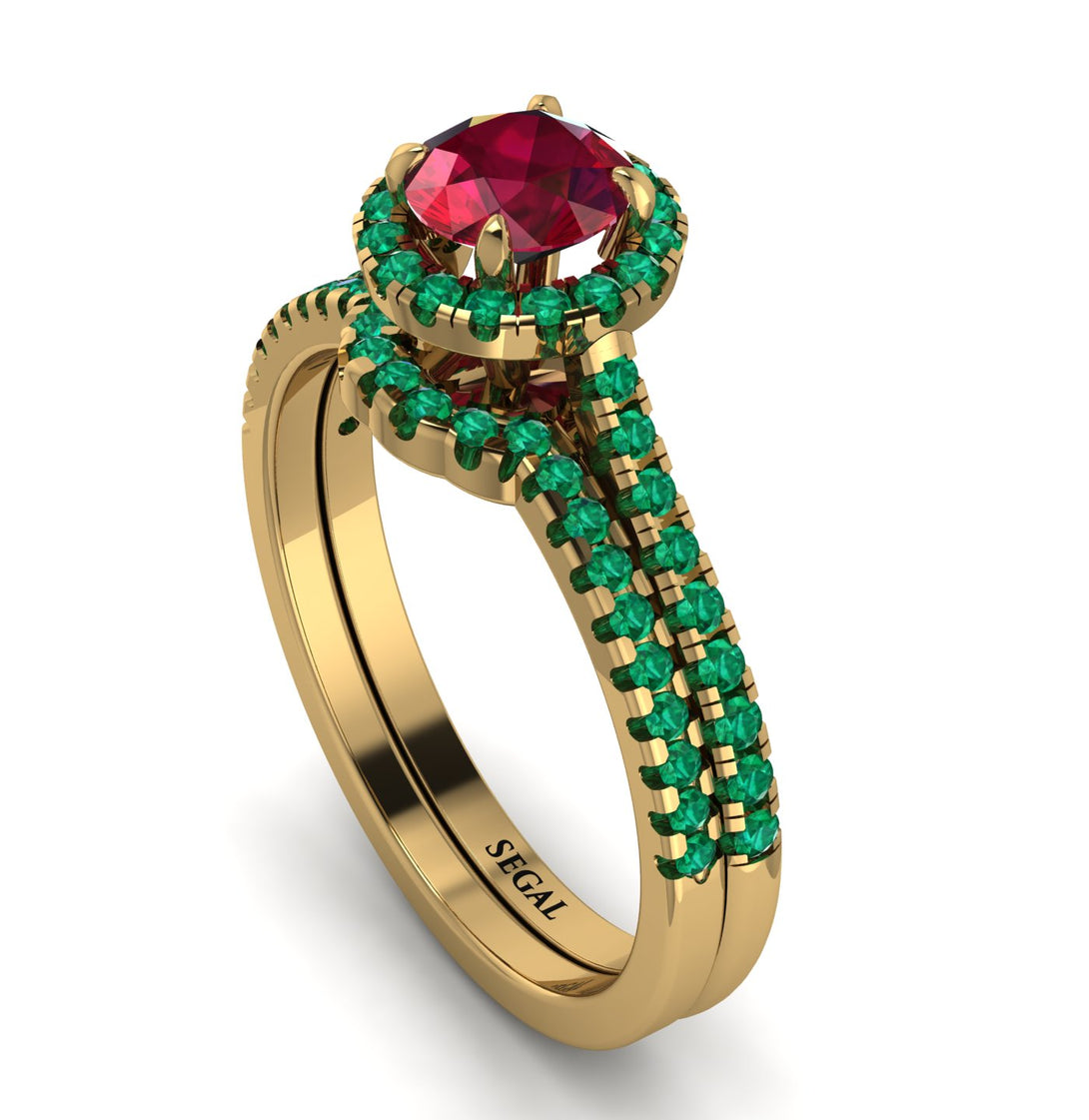 Milgrain Halo Ruby Bridal Set - Betty No. 25