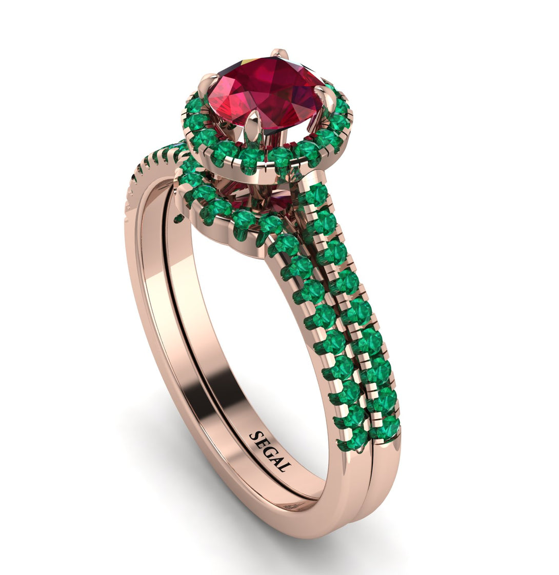 Milgrain Halo Ruby Bridal Set - Betty No. 26