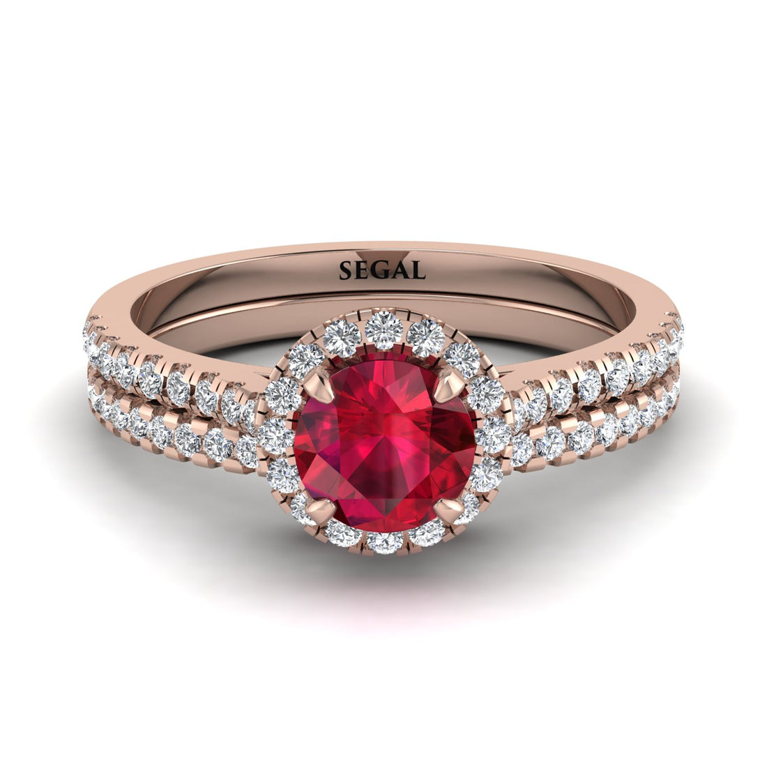 Milgrain Halo Ruby Bridal Set - Betty No. 11