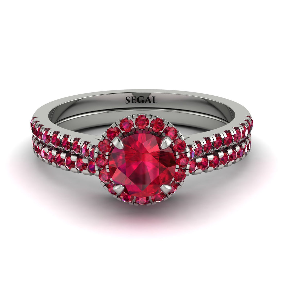 Milgrain Halo Ruby Bridal Set - Betty No. 57