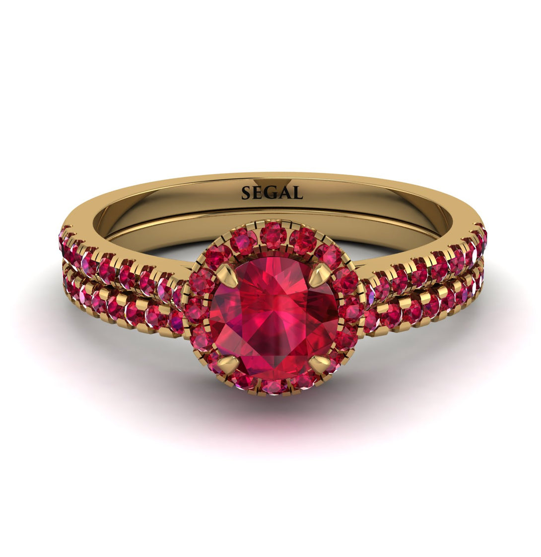 Milgrain Halo Ruby Bridal Set - Betty No. 55