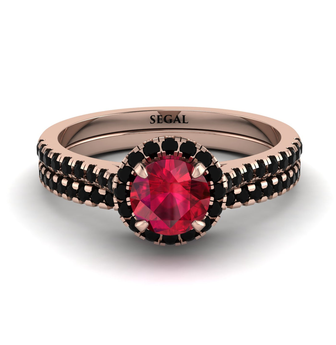 Milgrain Halo Ruby Bridal Set - Betty No. 41