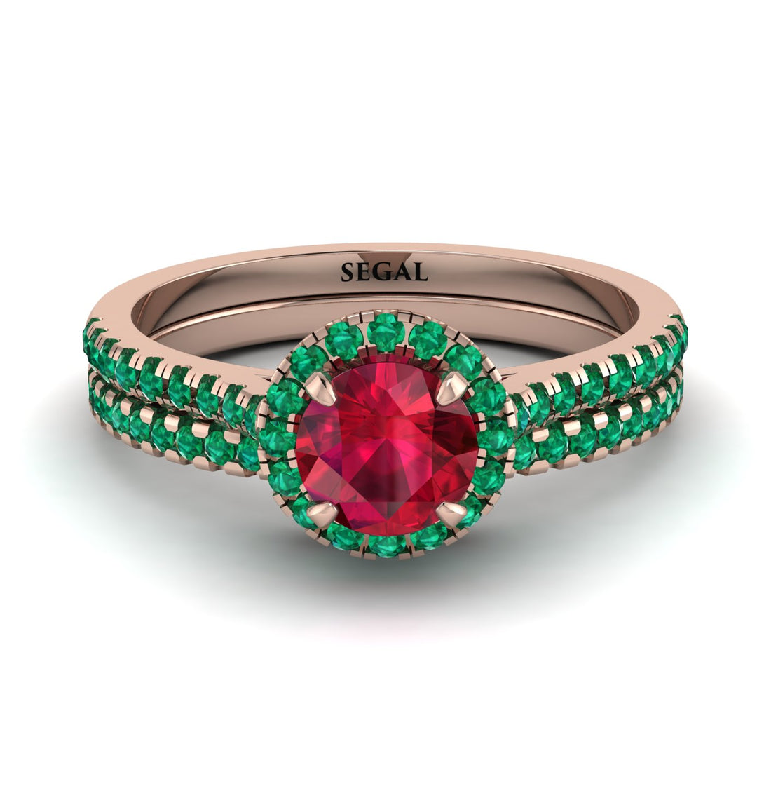 Milgrain Halo Ruby Bridal Set - Betty No. 26