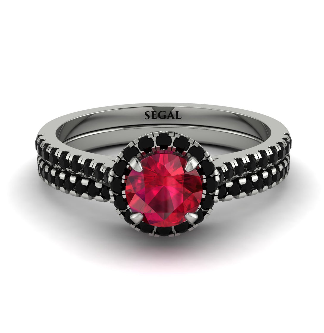Milgrain Halo Ruby Bridal Set - Betty No. 42