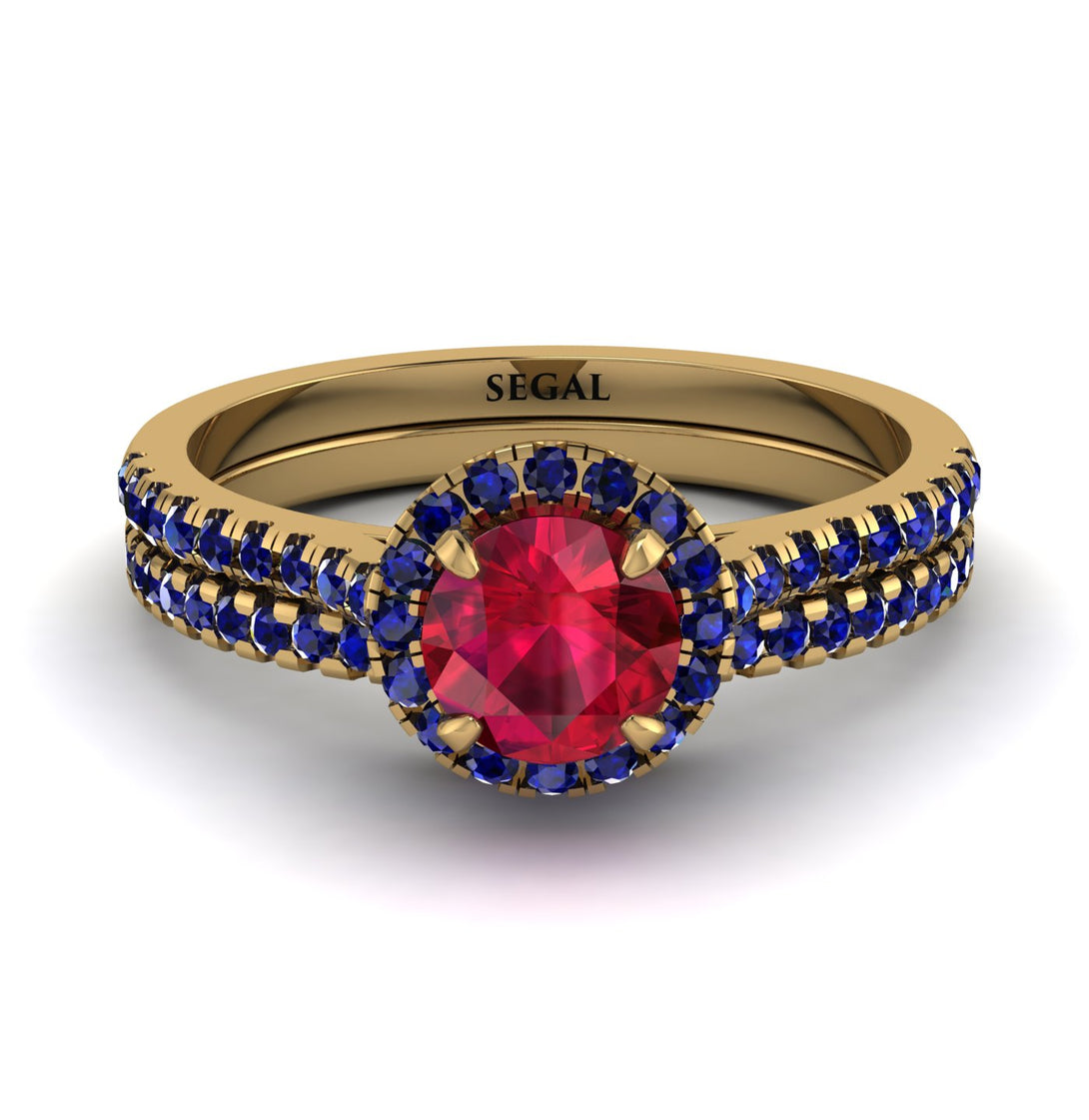 Milgrain Halo Ruby Bridal Set - Betty No. 70