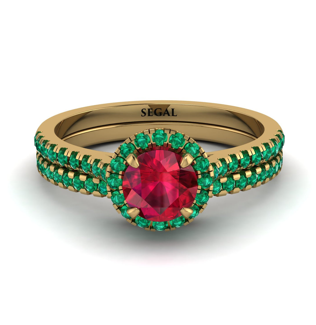 Milgrain Halo Ruby Bridal Set - Betty No. 25
