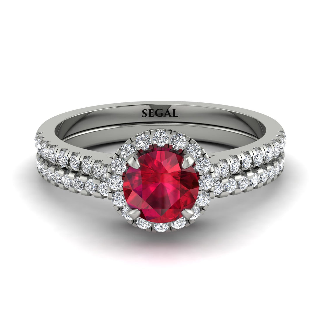 Milgrain Halo Ruby Bridal Set - Betty No. 12