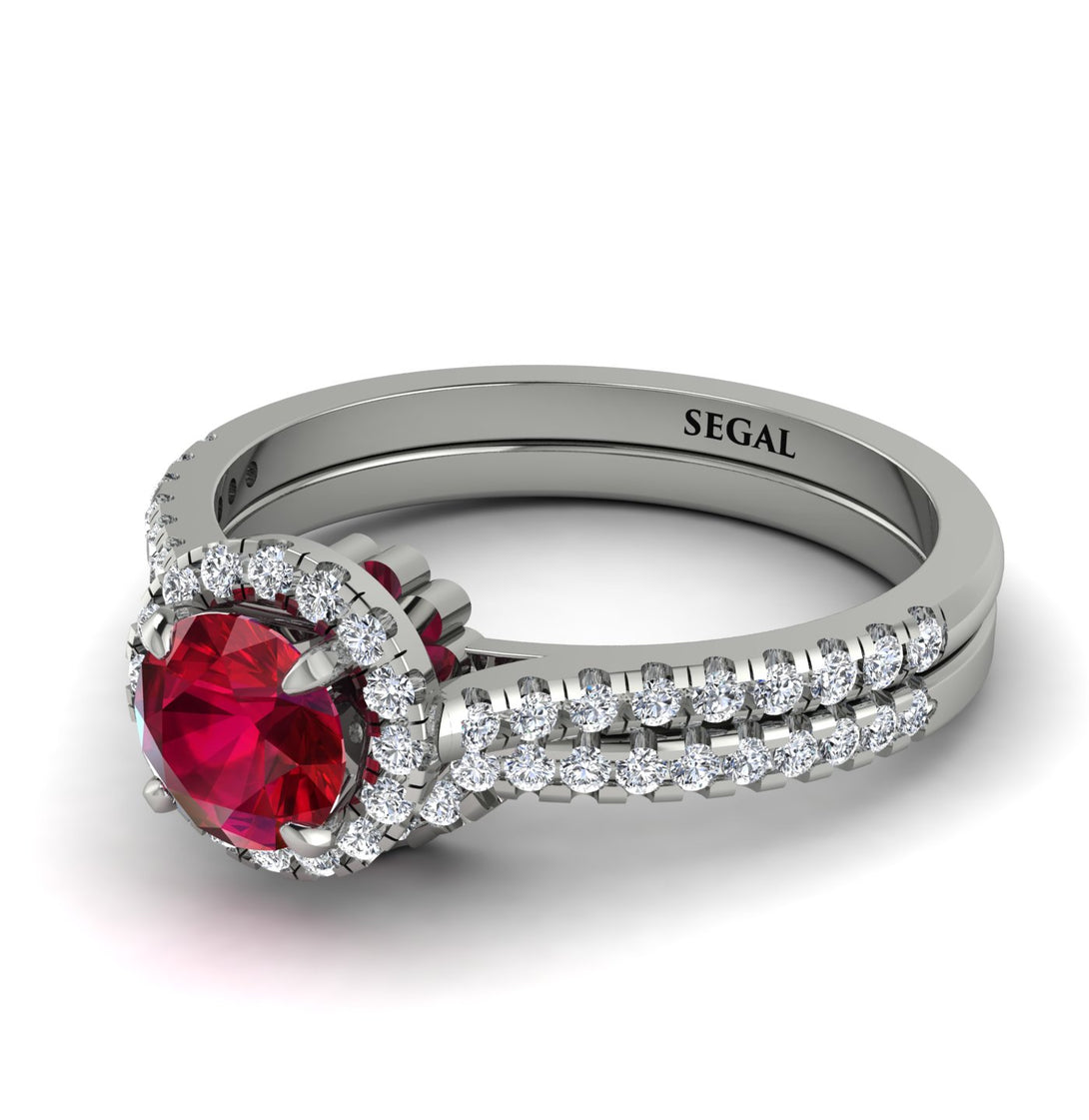 Milgrain Halo Ruby Bridal Set - Betty No. 12