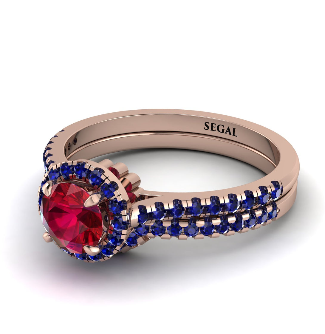 Milgrain Halo Ruby Bridal Set - Betty No. 71