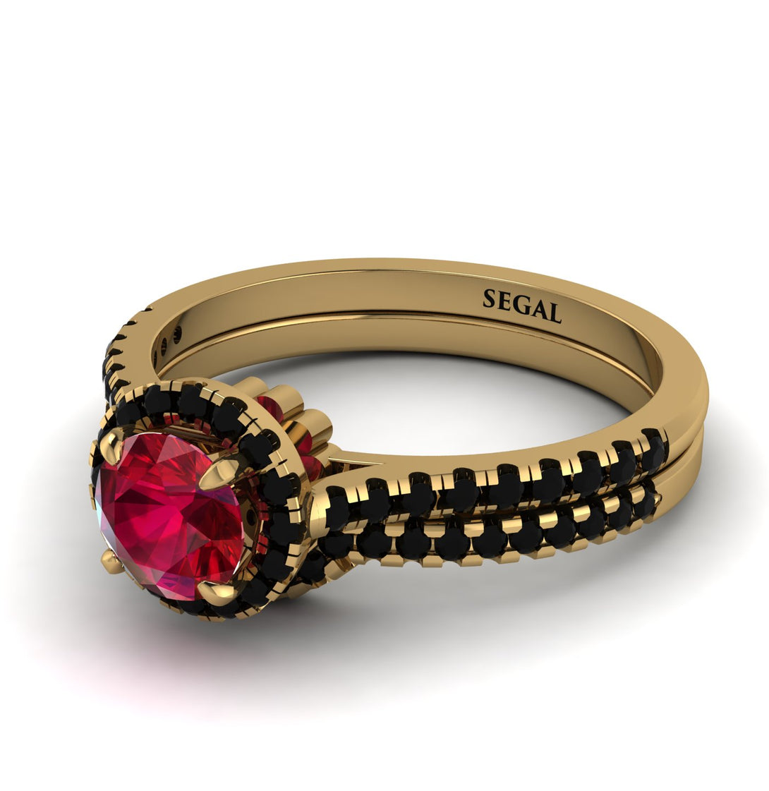 Milgrain Halo Ruby Bridal Set - Betty No. 40